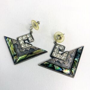 Vintage 80’s Richard NURI Pewter Earrings w/ Abalone Inlay Art Deco Style
